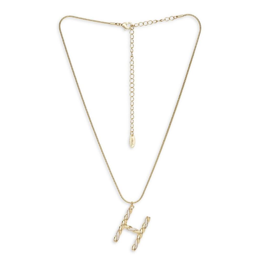 NEW ETTIKA REVOLVE 18K Goldplated Twisted Crystal Initial Pendant Necklace H